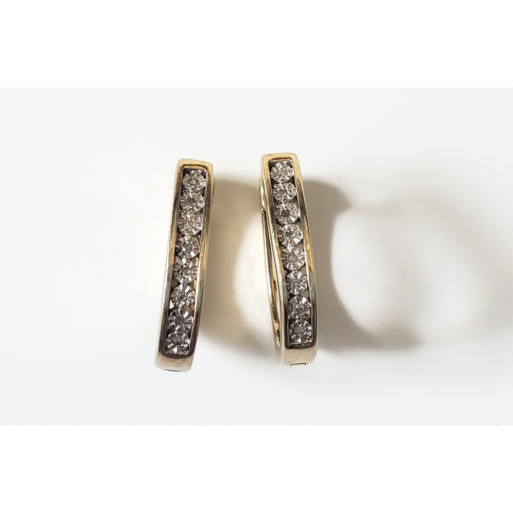 Gold Over Sterling Silver Diamond Chip Huggie Earrings Signed SK9 925